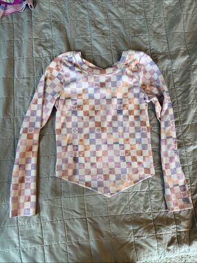 Willow & Root Girls' Pastel Checkered Long Sleeve Top - Pink & Purple